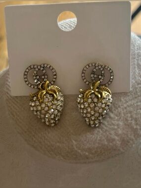 Antique gold tone finish and Crystal Strawberry earrings